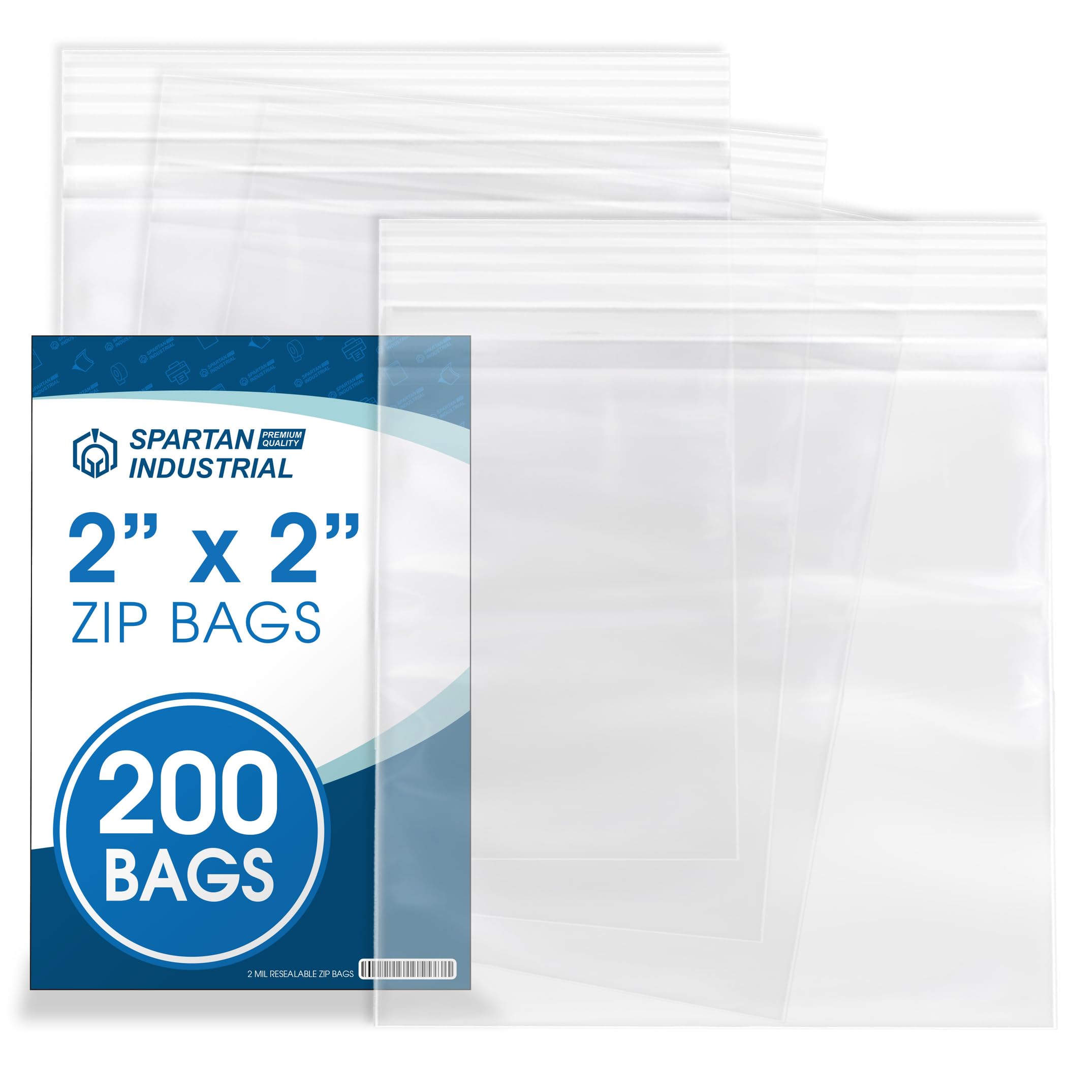 Spartan Industrial - 2” X 2” (200 Count) 2 Mil Clear Reclosable Zip Plastic Poly Bags with Resealable Lock Seal Zipper