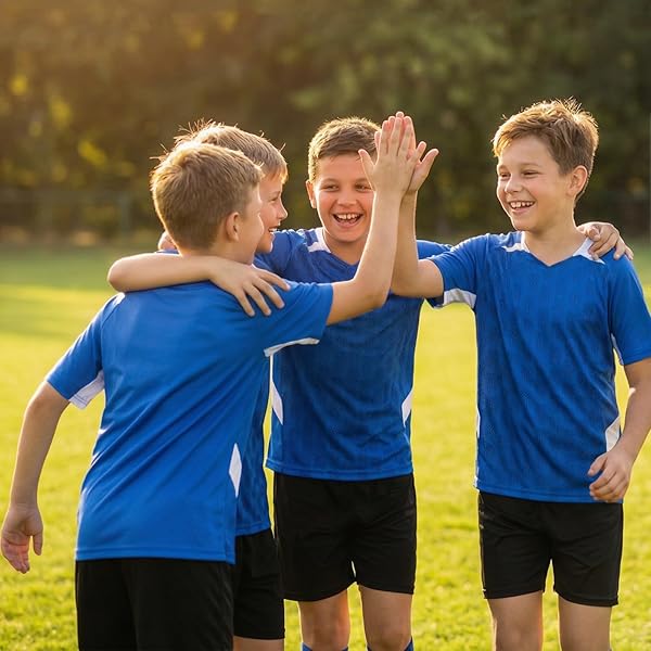Completo Calcio Bambino, Set di Maglia e Shorts a Secco Rapido per Allenamento Scuola Gimnasio - 5