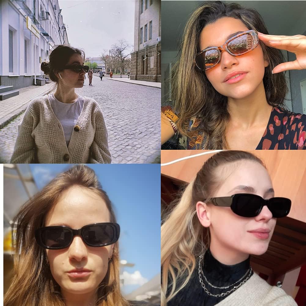 ENTHYI Rectangle Sunglasses for Women Retro 90s Sunglasses Small Narrow Square Frame UV400 Protection - Image 4