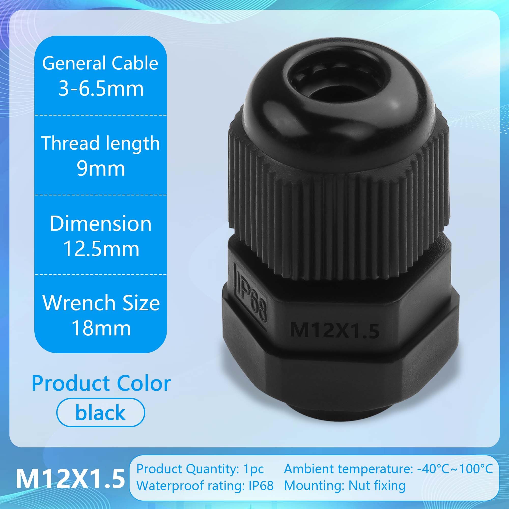 GINTOOYUN 10 unidades M12 x 1,5 glándula de cable impermeable de nailon articulado 3 mm 6,5 mm