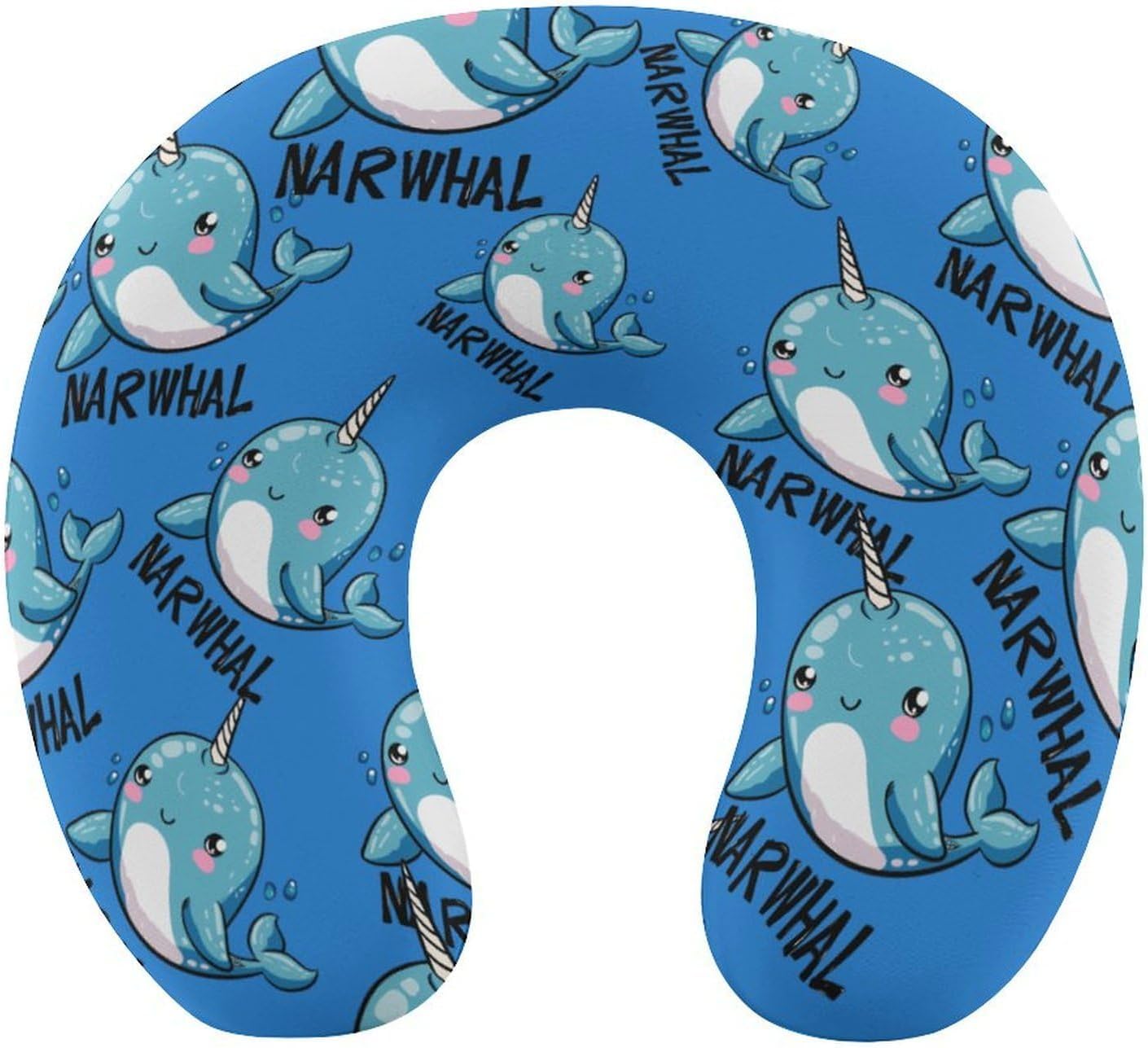 Blue Narwhal Travel Pillow U Shape Neck Pillow Washable Pillowcase for Sleeping Chair
