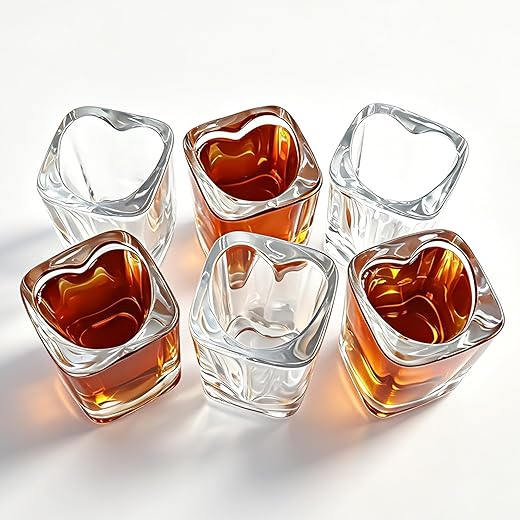 Valeways Shot Glasses, 2oz Heavy Base Shot Glasses Sets of 12/Heart Shaped Clear Shot Glass/Tequila Shots/Square Shot Glasses/Espresso Shot Glass/Bulk Shot Glasses