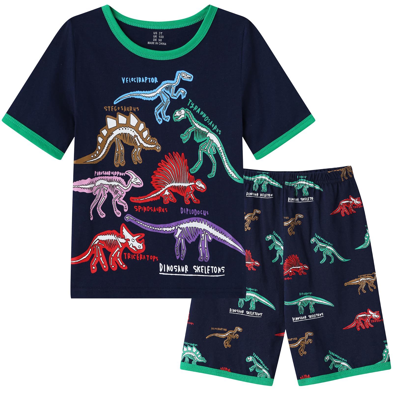 Dinopjs Jungen Kurzarm Schlafanzug Lounge Pyjama Set Boys Sleepwear Tops with Bottom