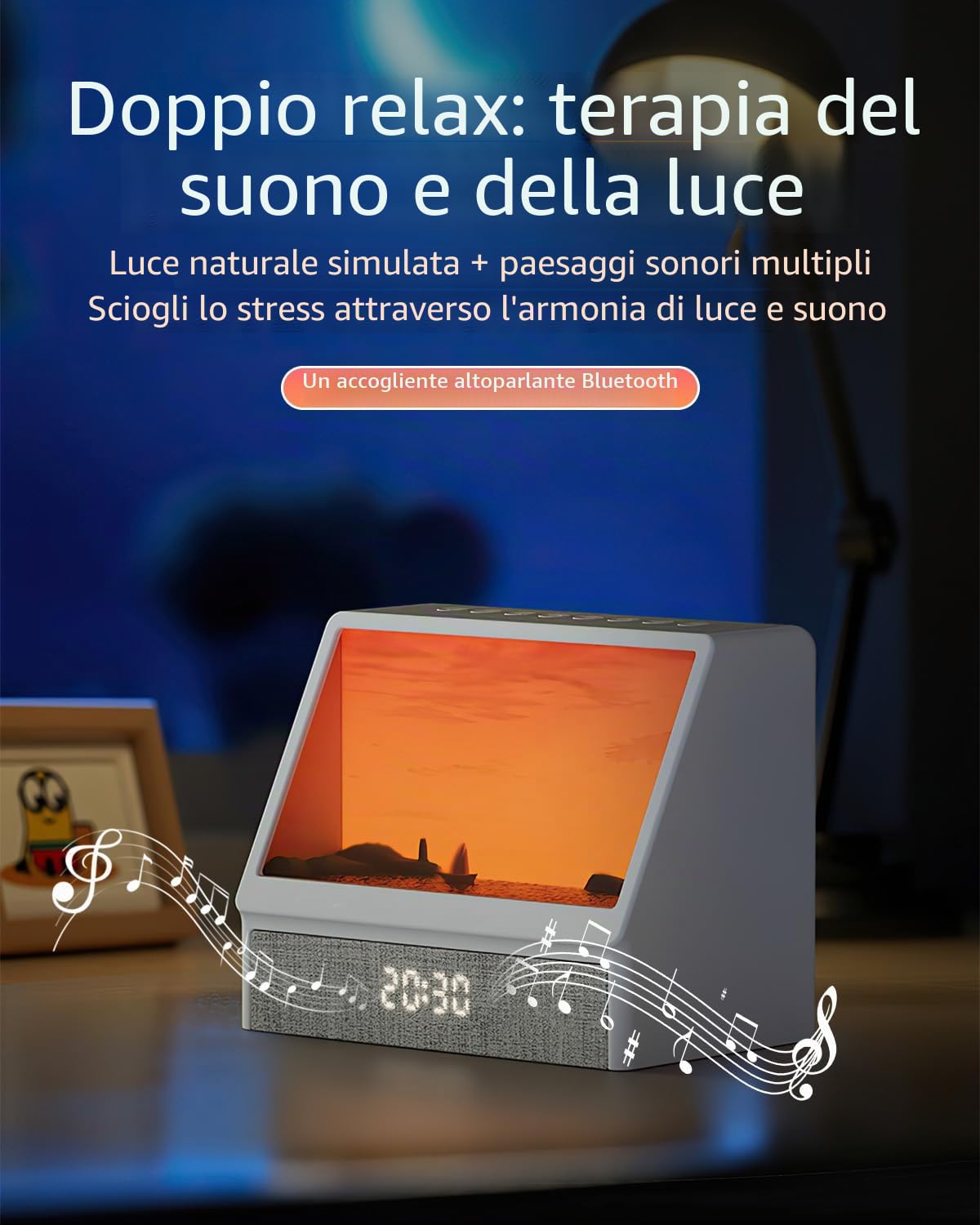 Sveglia Luce con Simulazione ,Multiple Suoni Naturali,Lampada da Notte Regolabile ,2025 Upgrade Wake-up Light,Bluetooth Speaker Lamp ,Dimmable Clock for Adults Kids [Classe di efficienza energetica G]