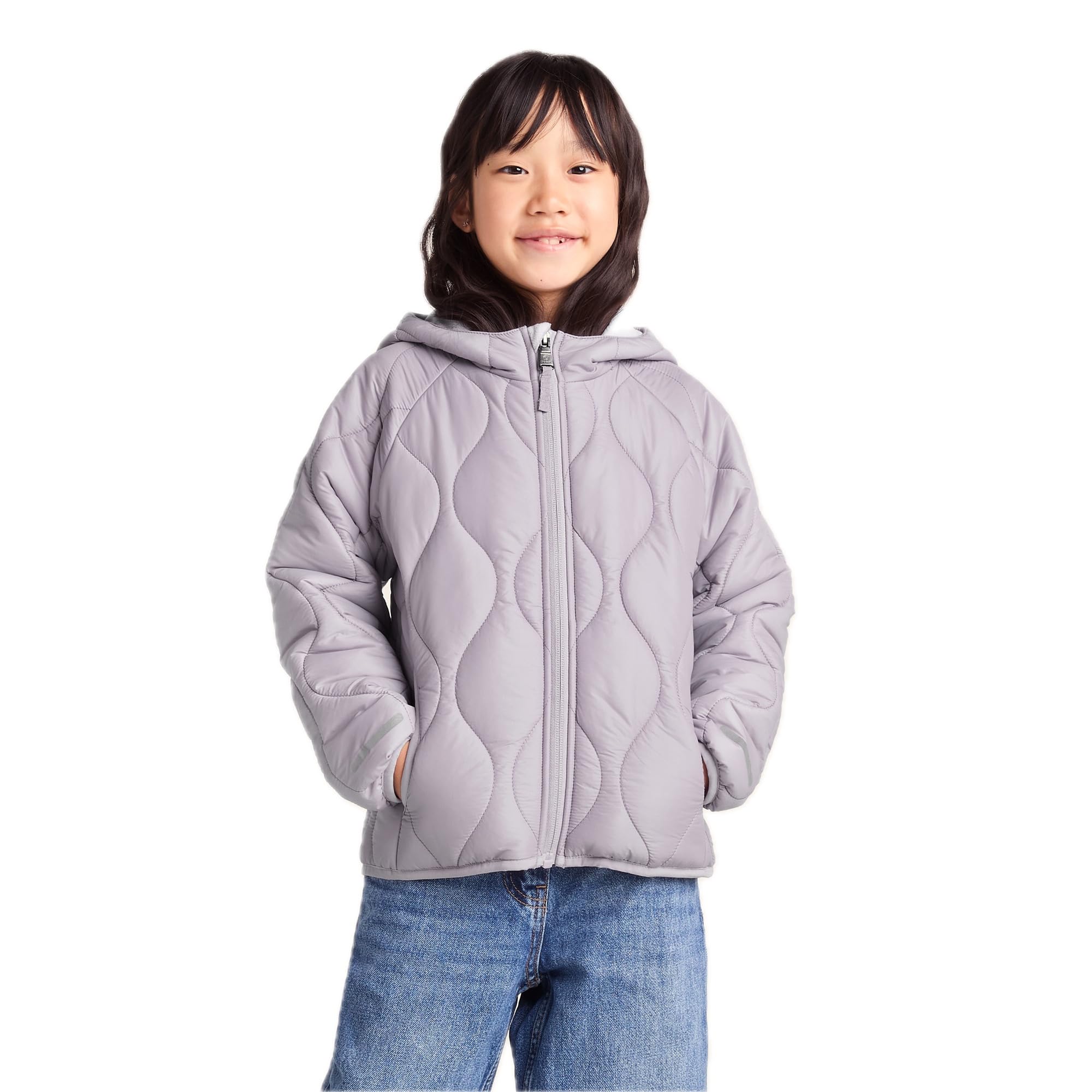 Tog24 Lavender Grey Arbor Kids Winter Coat, Dwr Coated With Onion Quilting, Reflective Strips & Soft Microfleece Lining