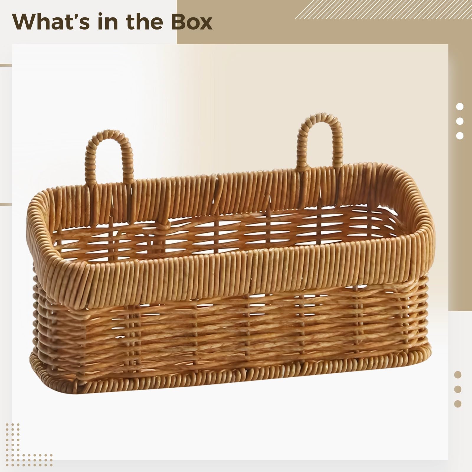 Cestino rettangolare a doppia orecchio, da parete, in finto rattan, per uova, frutta e altro, 21,5 x 12,4 x 7,9 cm