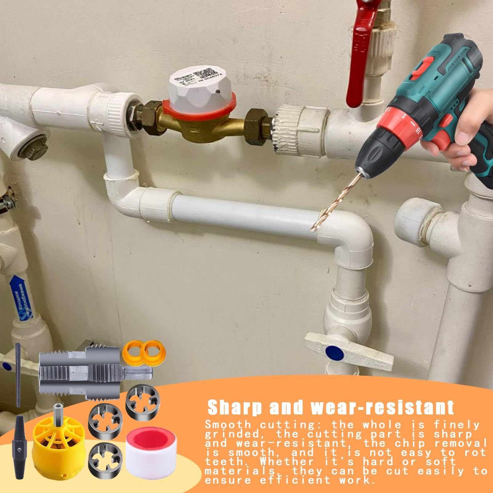 Schneideisen Set Rohrgewinde, PVC Gewindeschneider Innen, Kunststoff-Rohreinfädler-Set Mit 1/2" 3/4" 1" Manuelles Ratschen, Handwerkzeug Für Sanitärinstallationen
