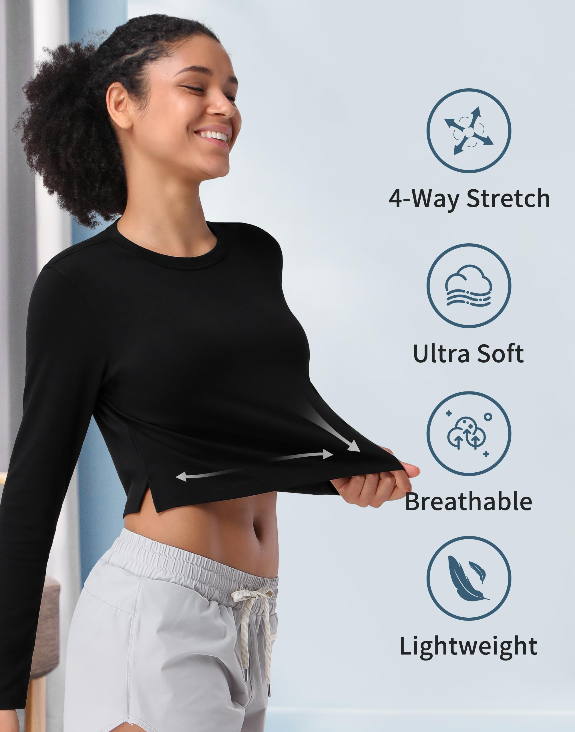 Pioneer Camp Camiseta corta de manga larga para mujer, para entrenamiento, viscosa de bambú, holgada, atlética, gimnasio, yoga, correr