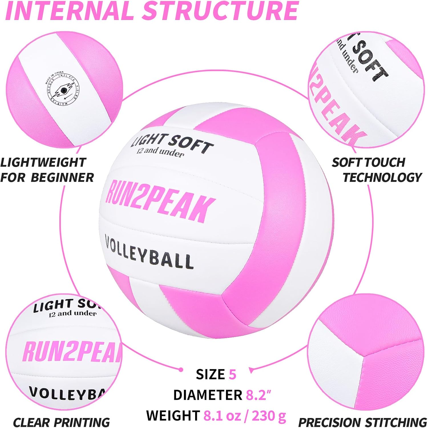 RUN2PEAK(ラン2ピーク) ライトソフトバレーボール - 初心者向けに設計された軽量バレーボール 屋内 屋外 ビーチ 裏庭 公