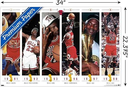 Miniatura 3 de Trends International Michael Jordan - Póster de pared de campeonatos, 34 pulgadas de largo x 22.4 W, paquete de póster y montaje prémium