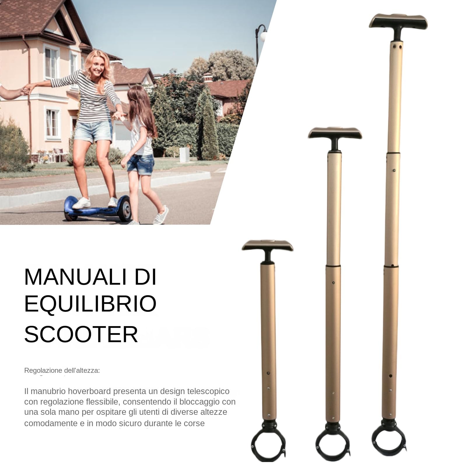 Manubrio per Hoverboard - Barra Manubrio in Lega di Alluminio - Accessori Sicurezza con Presa Antiscivolo per Principianti Monopattini Elettrici