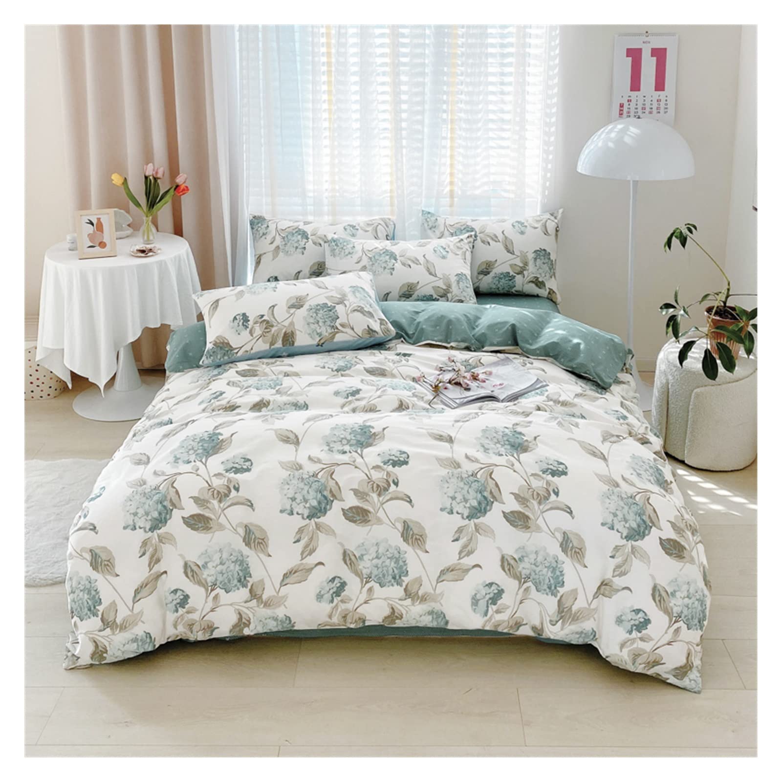 Coverlet Set Thread Printing Air Jet Duvet Cover King Size Comforter Cover Style Series (Color : Mu jing-lan, Size : Cover 220x240cm)