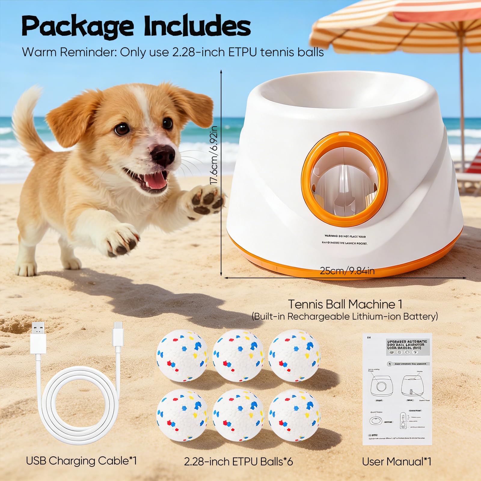 Máquina lanzadora de pelotas para perros con 3 distancias (6 m-14 m), incluye 3 pelotas de tenis robustas, lanzador de pelotas para perros, lanzador de pelotas interactivo automático para perros