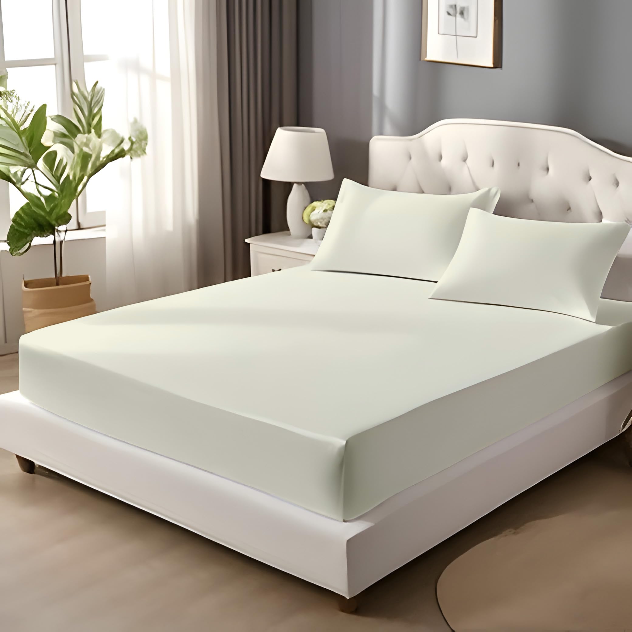 EverSoft Bedding 100% Egyptian Cotton Single Size Fitted Sheet 400 Thread Count 25cm Bed Sheets Deep Pocket Soft Breathable Comfy & Hotel Quality Mattress Cover