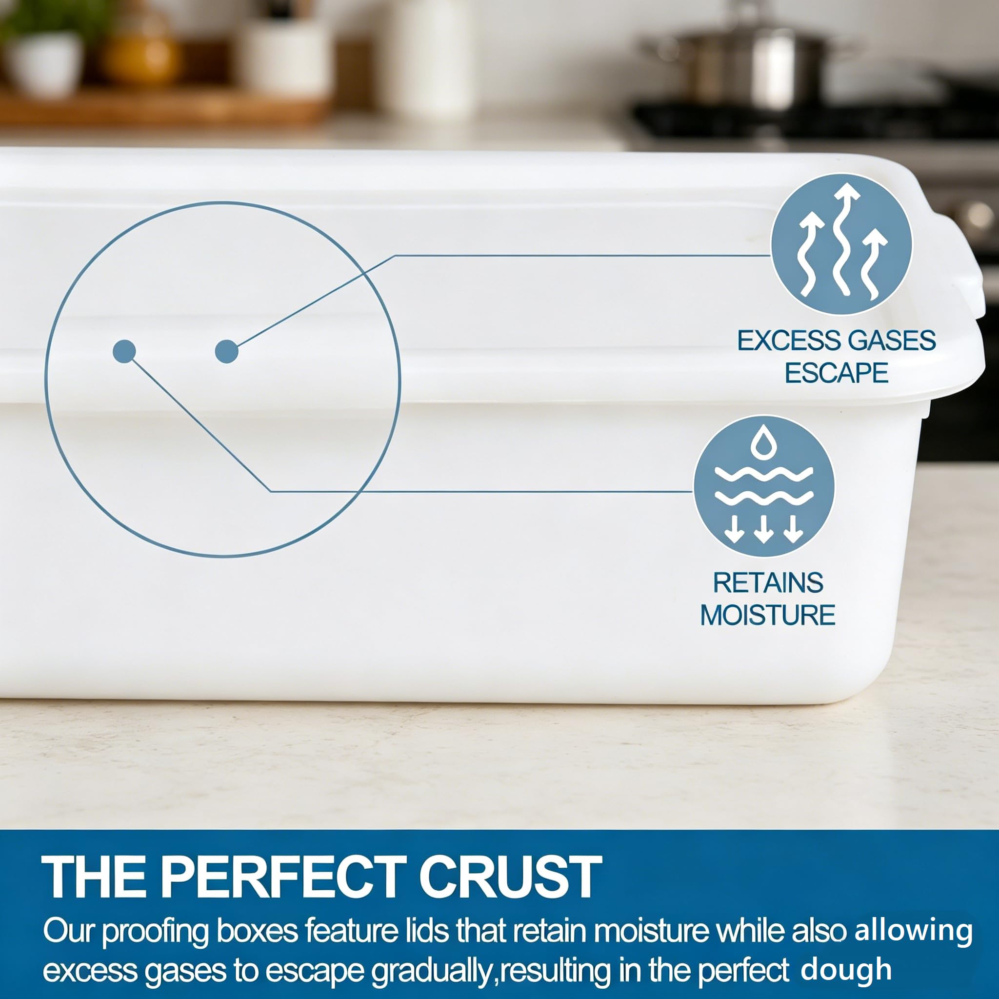 Scatole per lievitazione, in plastica bianca, perfette come scatola per lievitazione del pane e contenitore per impasti (45 x 32 x 12,9 cm), 3 vassoi e 3 coperchi