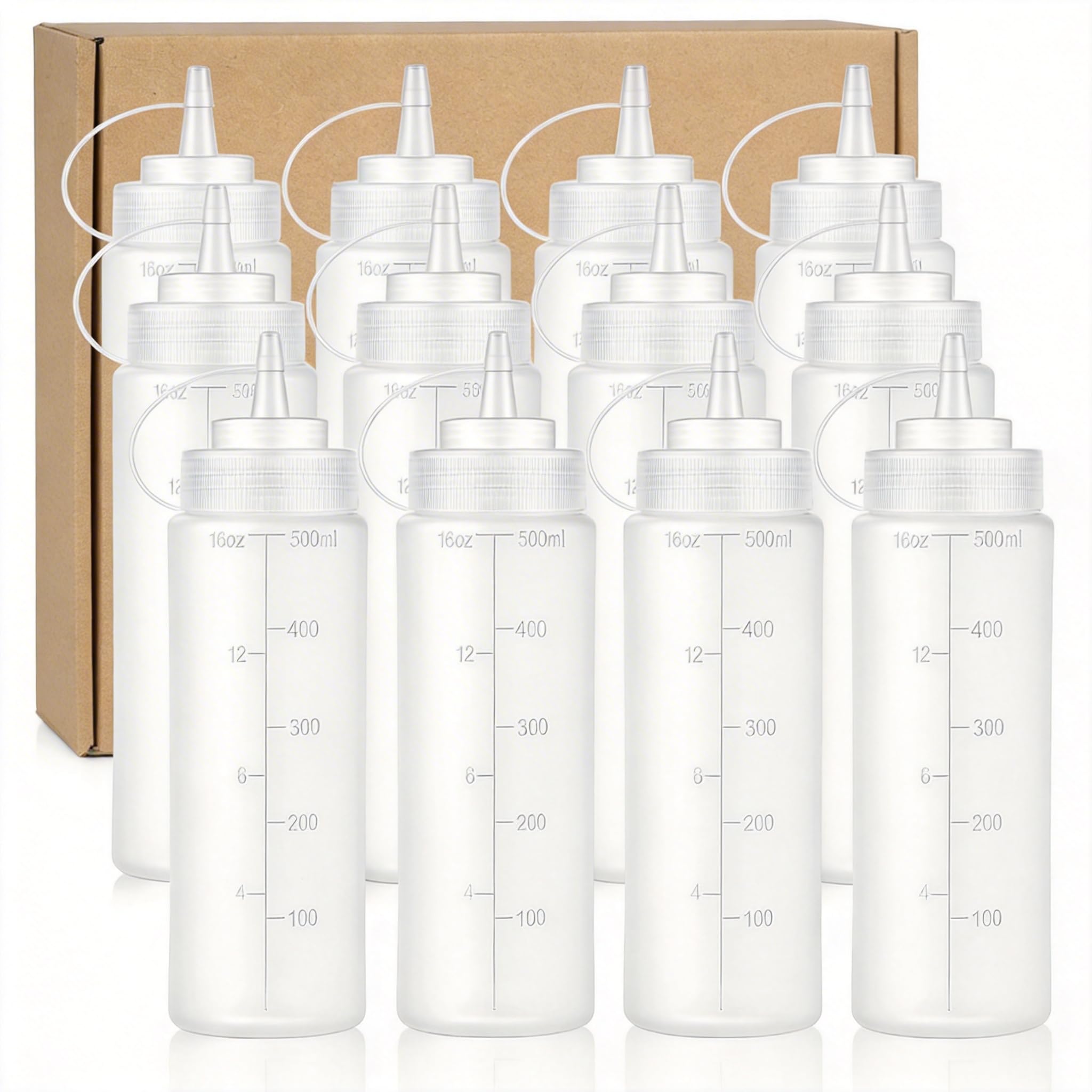 Confezione da 12 bottiglie per condimenti, da 500 ml, vuote, con tappo a vite, a prova di perdite, ideali per ketchup, senape, sciroppo, salse, condimenti, olio, arti e mestieri