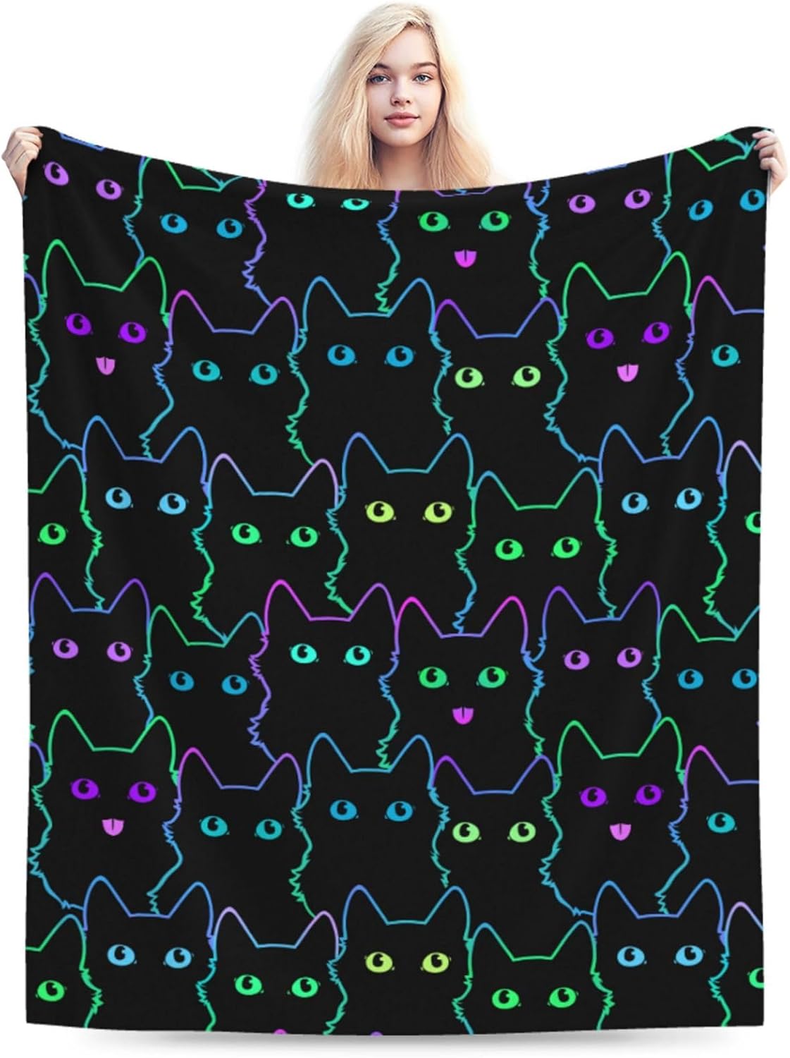 Perinsto Funny Black Cats Throw Blanket Ultra Soft Warm All Season Cute Animal Silhouettes Decorative Fleece Blankets for Bed Chair Car Sofa Couch Bedroom 50"X40"