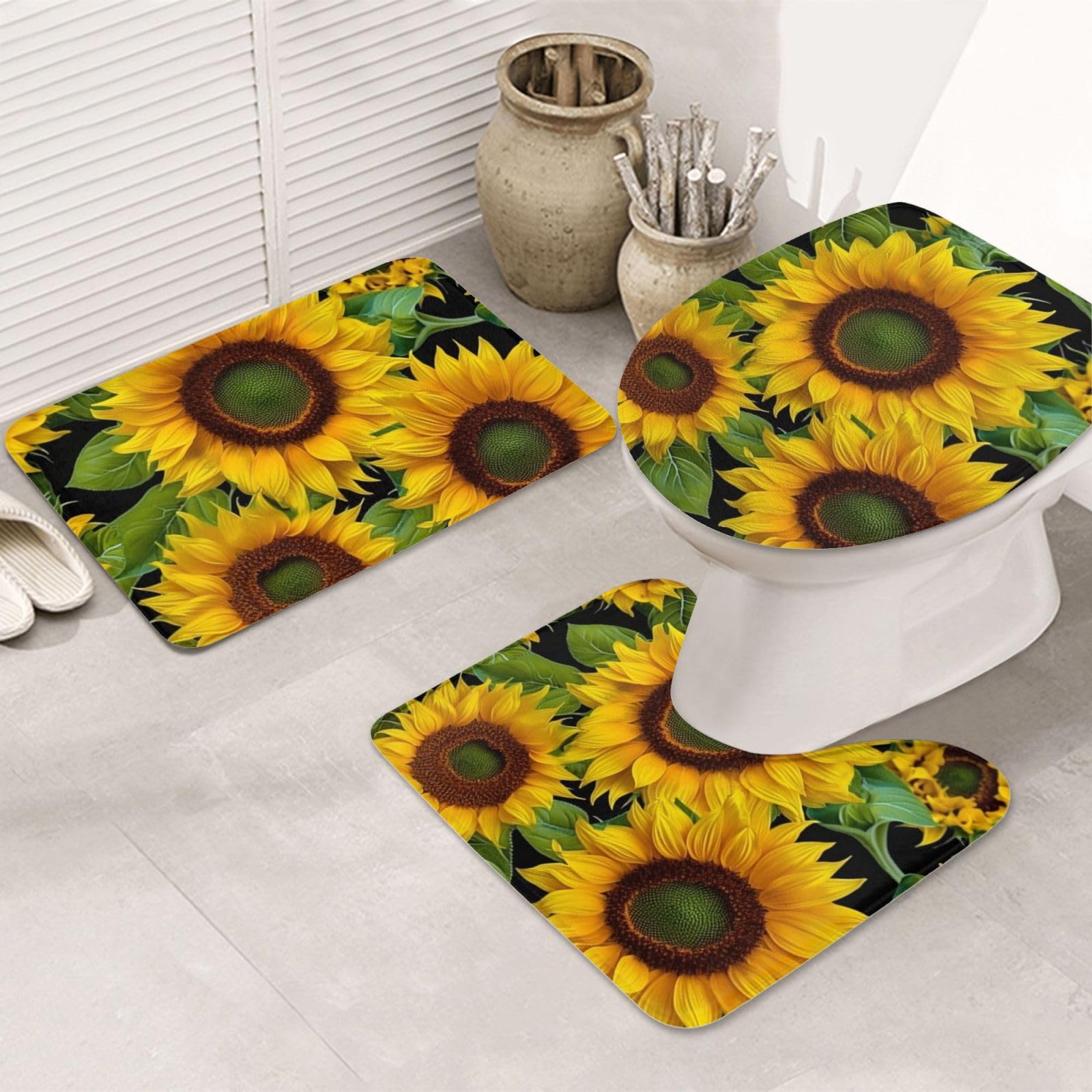 Tapis de bain pour salle de bain familiale comprenant contour et housse WC