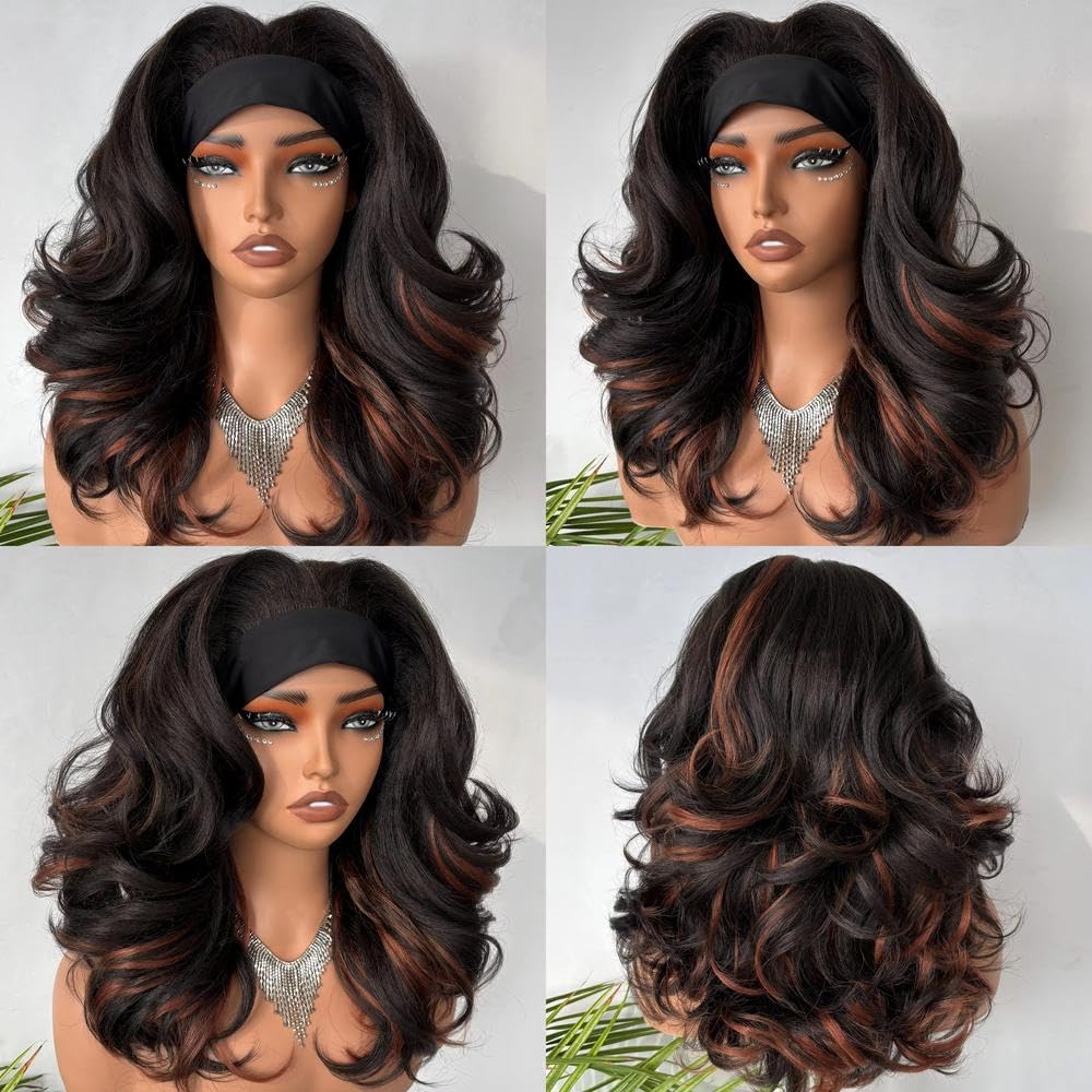 Haarpflege Kurze Gewellte Wear-and-Go-Perücke Schwarz 45,7 Cm Lockiges Haar Für Frauen Afro-Stirnband-Perücke(2)