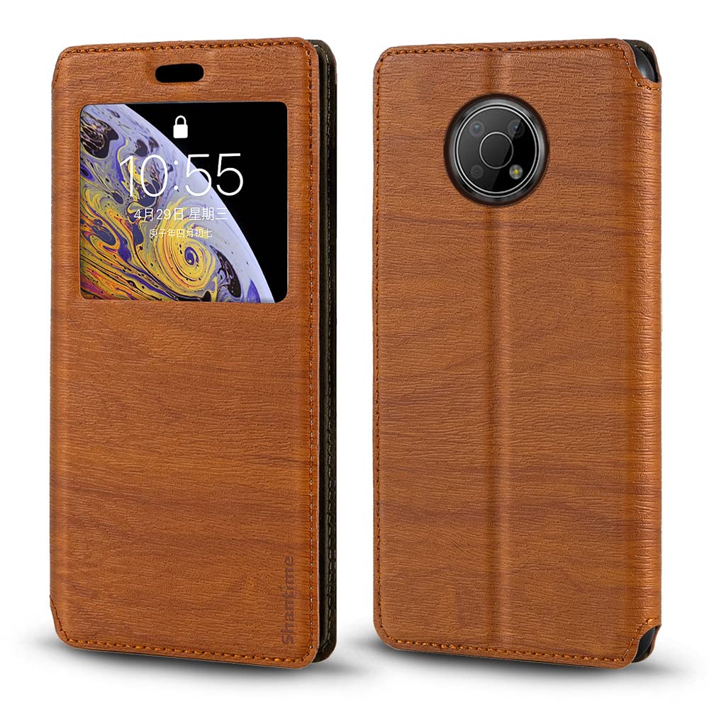 for Nokia G300 Case, Wood Grain Leather Case with Card Holder and Window, Magnetic Flip Cover for Nokia G300 (6.52”)