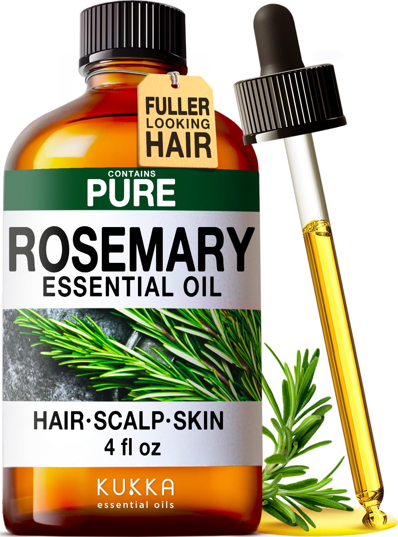 KUKKA Rosemary Essential Oils - 4 Fl Oz - for Hair, Skin, Diffuser, Aromatherapy & DIY Soap Making Scent
