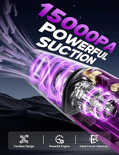 Miniatura 2 de Aspiradora de mano inalámbrica, 15000 PA, potente succión de mano, aspiradora de mano recargable con múltiples boquillas y filtros lavables,