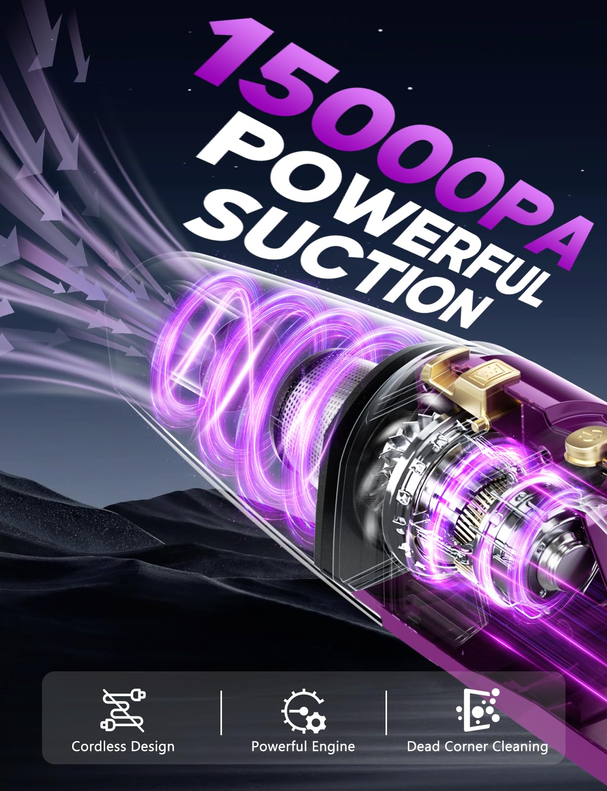 ZJZJ Handheld Vacuum Cordless, 15000PA Powerful Suction Hand Held Car Vacuum Cleaner Rechargeable with Multi-Nozzles & Washable Filters, High Power Lightweight Dust Busters for Home, Pet, Car, Office