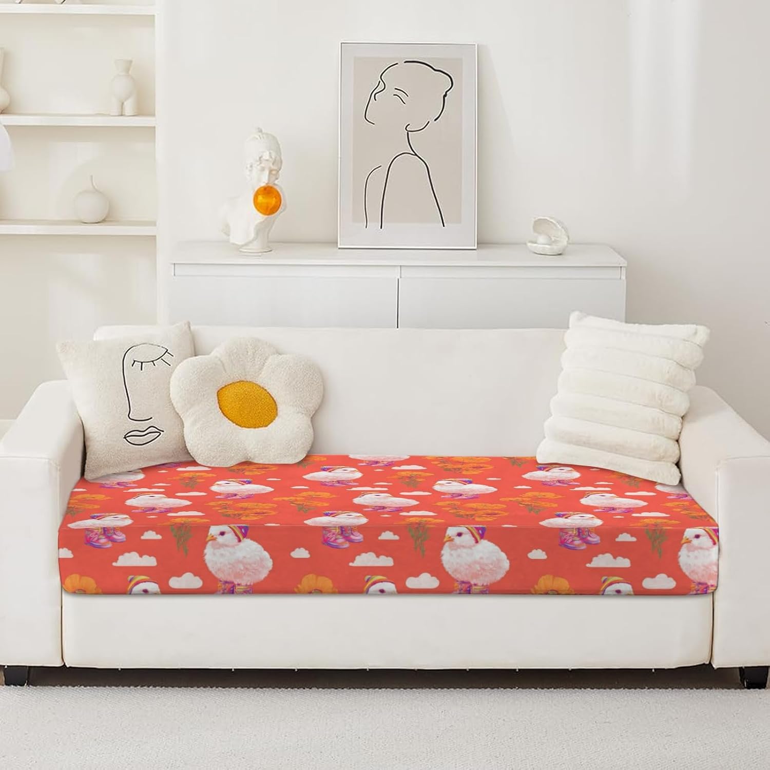 Winter Chick Flower Art Loveseat Covers Couch Covers for 2 Cushion Couch, 2-Piece Stretch Sofa Slipcovers Anti-Slip Washable Furniture Protectors for Dogs Pets
