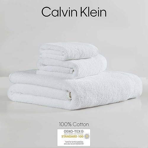 Miniatura 4 de Calvin Klein - Juego de toallas de baño, decoración de baño suave y absorbente, construcción sin torsión (entretejido blanco sólido, 3 piezas)