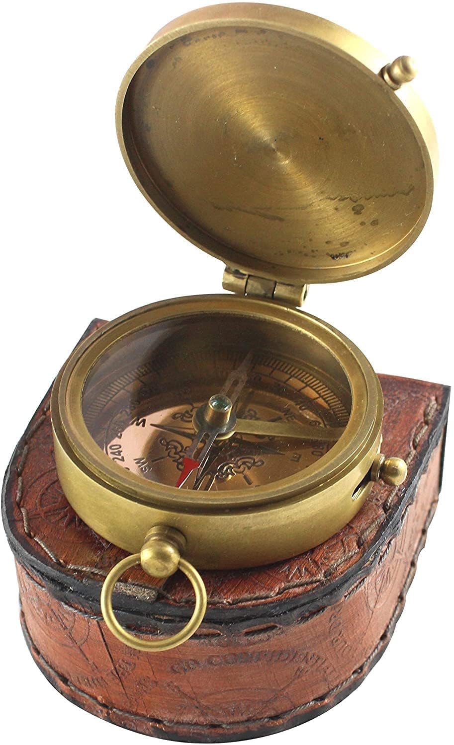 Compass Not All Those Who Wander are Lost Copper Antique Dial Marine Compass Leather Case, 2 inch, Brown-image-31