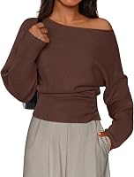 PRETTYGARDEN Women's Off Shoulder Batwing Sleeve Sweater - Trendy Fall Winter Knit Pullover Going Out Top