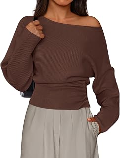 PRETTYGARDEN Women's Off Shoulder Batwing Sleeve Sweater - Trendy Fall Winter Knit Pullover Going Out Top