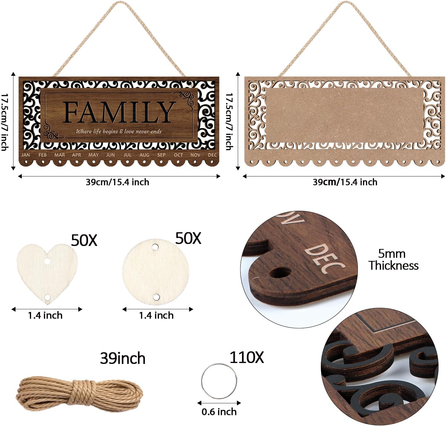 KAlRNE Vintage Family Birthday Board,Rustic Farmhouse Anniversary Board,Wooden Family Birthday Reminder Calendar Wall Hanging DIY Birthday Tracker Plaque Wall Art,Mother's Day Gift for Mom Grandma