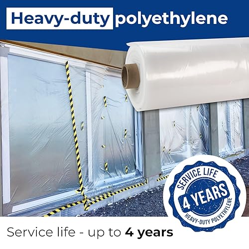 Miniatura 3 de IDL Packaging Lámina de plástico transparente de 4 mil para pintura, rollo de película LDPE de 10 x 50 pies cuadrados  Polietileno grueso resistente