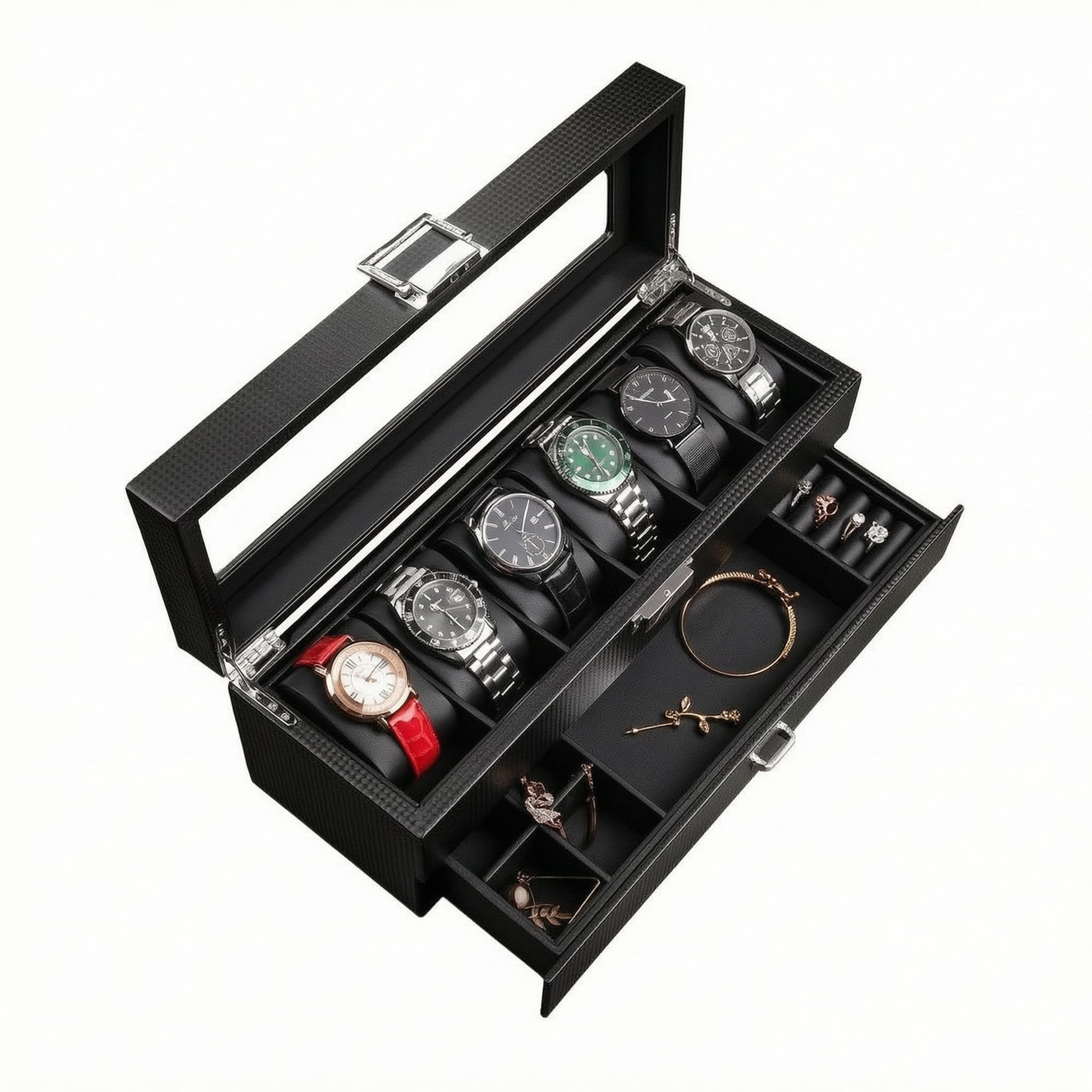 Estuche para reloj de joyería de fibra de,34 * 12 * 13 cm