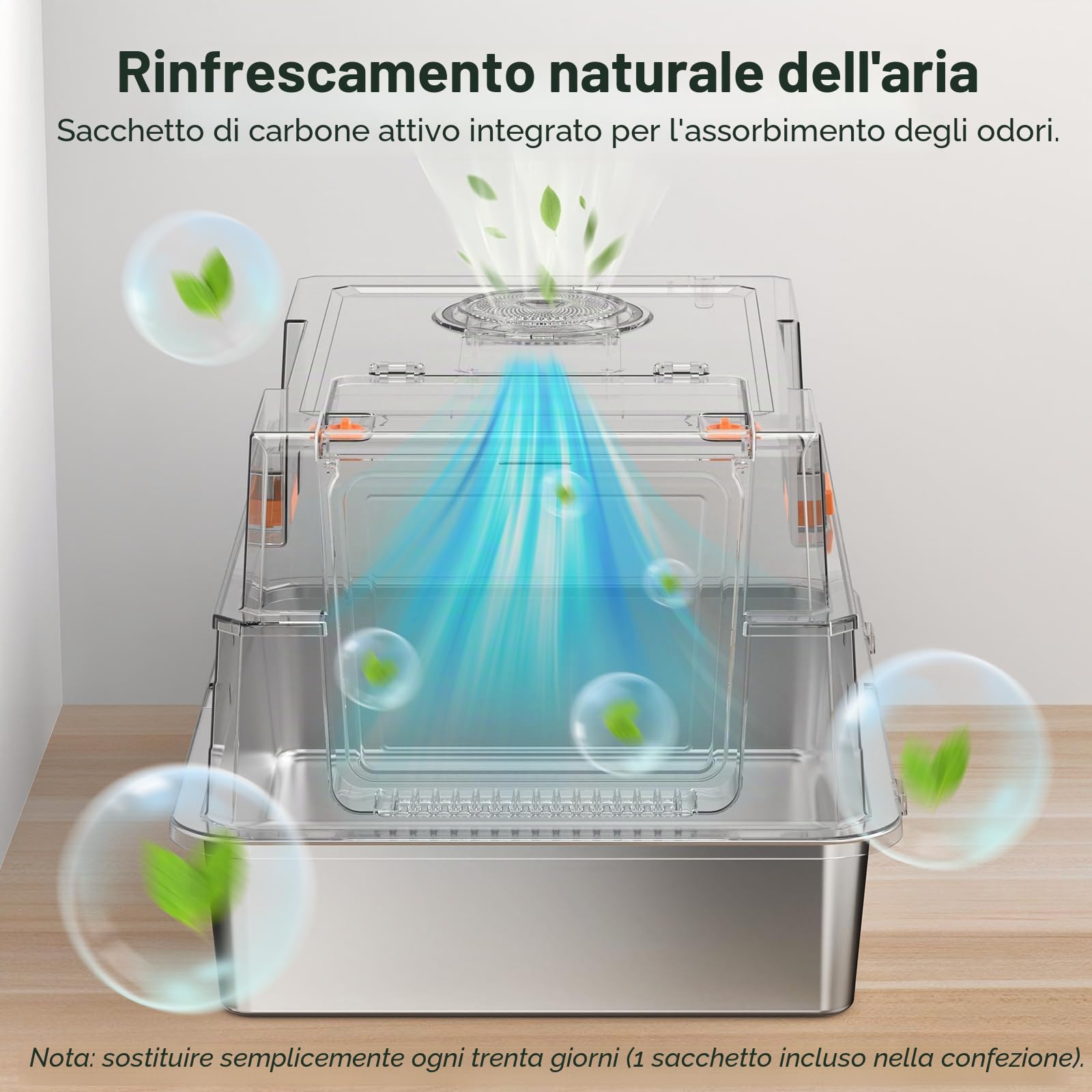 MIXJOY Lettiera per gatti in acciaio inox con coperchio, grande 71 x 51 x 42 cm, per gatti di taglia grande e per famiglie con più gatti, modalità chiusa, semiaperta e aperta, di grandi dimensioni con
