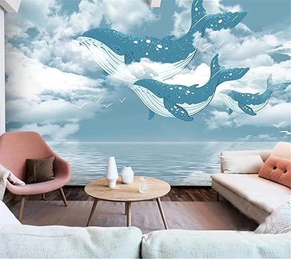 Amazon Co Jp 壁紙不織布 美しい白い雲イルカ 3d写真の壁紙リビングルームの寝室の家の装飾の壁紙 400x280cm Diy 工具 ガーデン