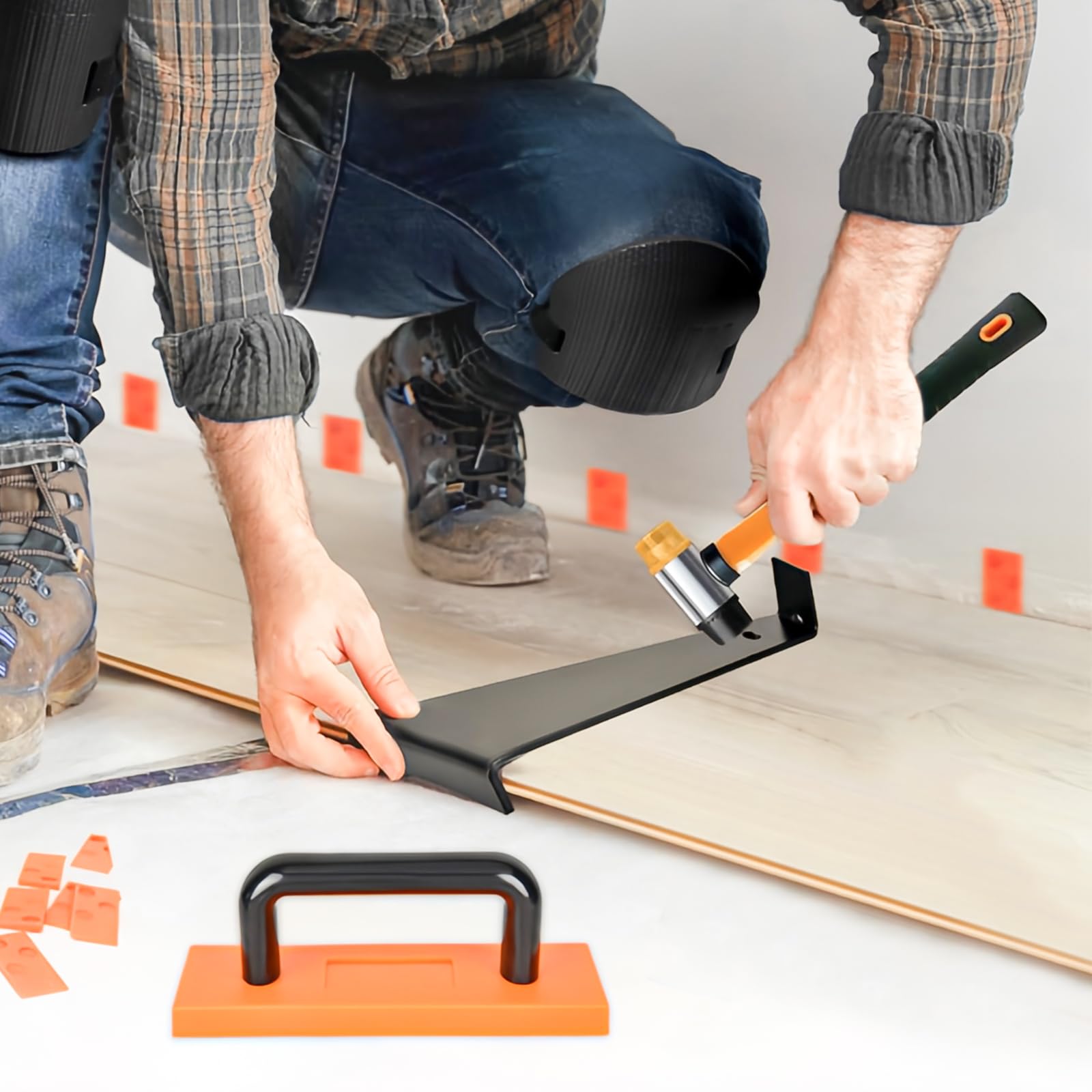 Suelo Laminado, 43 Piezas Herramienta de Laminado, 198 mm Sistema de Clic, 1 Taco de Impacto, 1 Barra de Tracción, 40 Espaciadores, 1 Martillo de Doble Cabeza, para Colocar Piso de Madera Compu