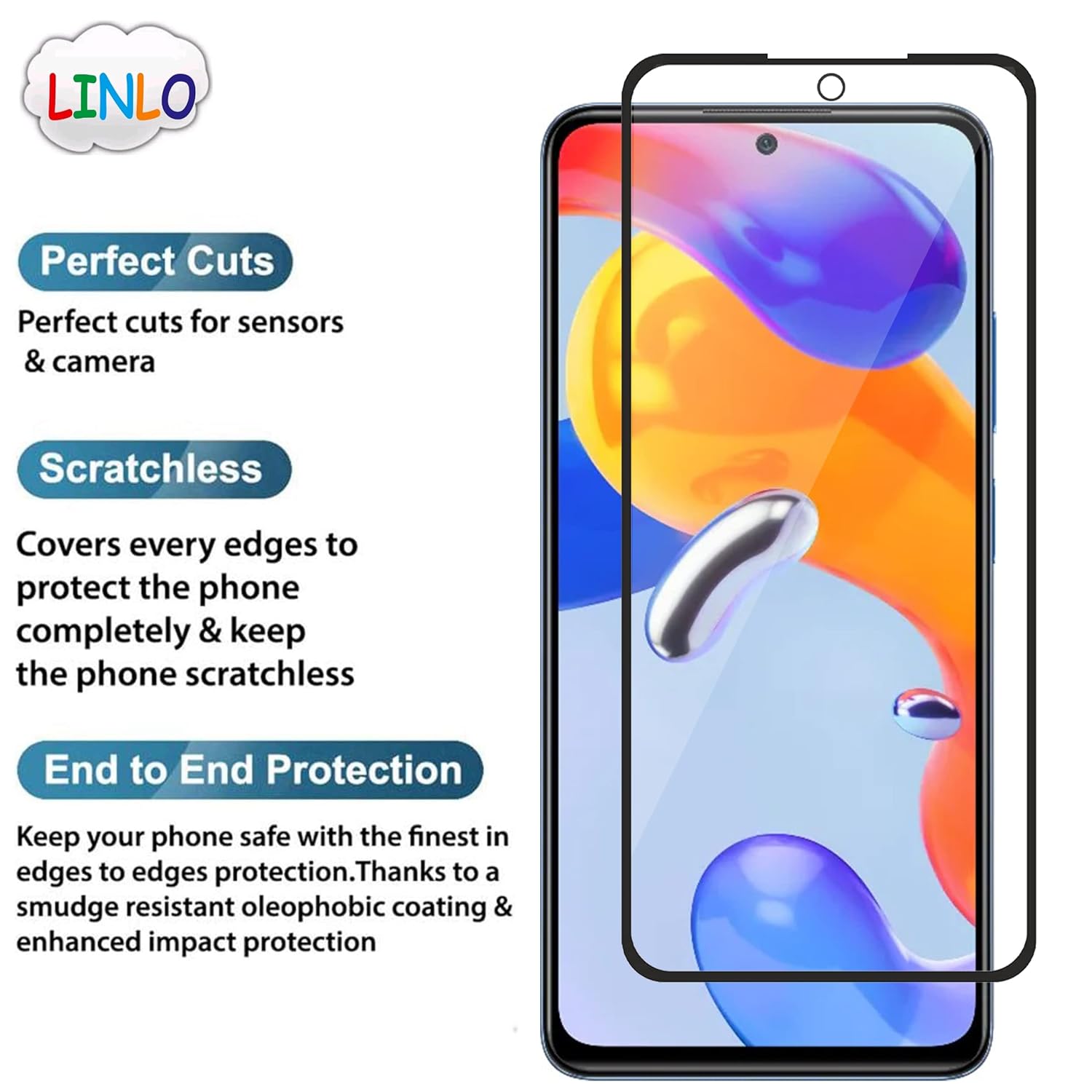71knio6IADL._SL1500_ LINLO Premium Tempered Glass Screen Protector Compatible For Redmi Note 11 / Redmi Note 11S With Edge To Edge Coverage And Easy Installation Kit, Pack Of 1, Black for Smartphone