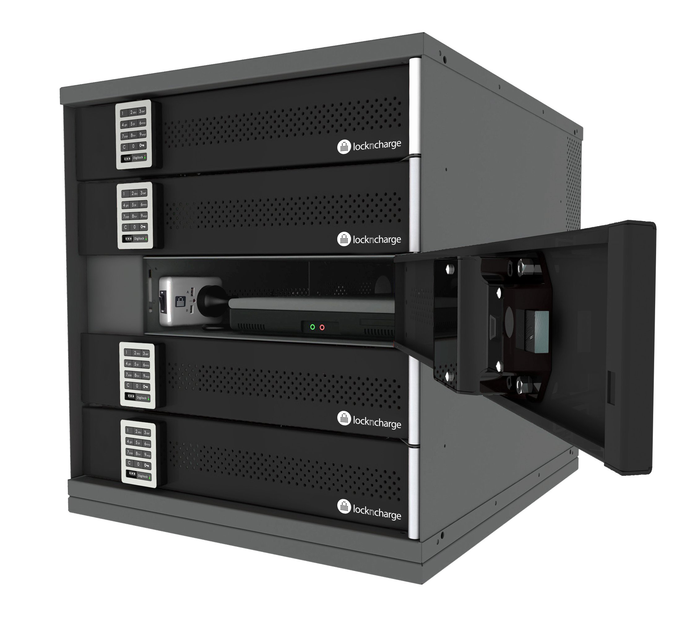 LocknCharge FUYL Cell Charging Locker with 5 Locking Compartments - Charges, Stores, Secures and Manages Laptops, Mobile Phones, iPads, Tablets, Laptops, or Chromebooks (LNC3008),Grey/White