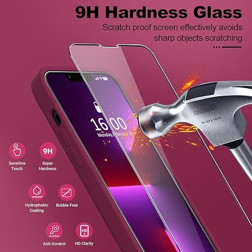 Miniatura 914 de BossKiss Funda compatible con iPhone 14 Pro, silicona mejorada [protección de cámara] [2 protectores de pantalla 9H], forro interior de microfibra