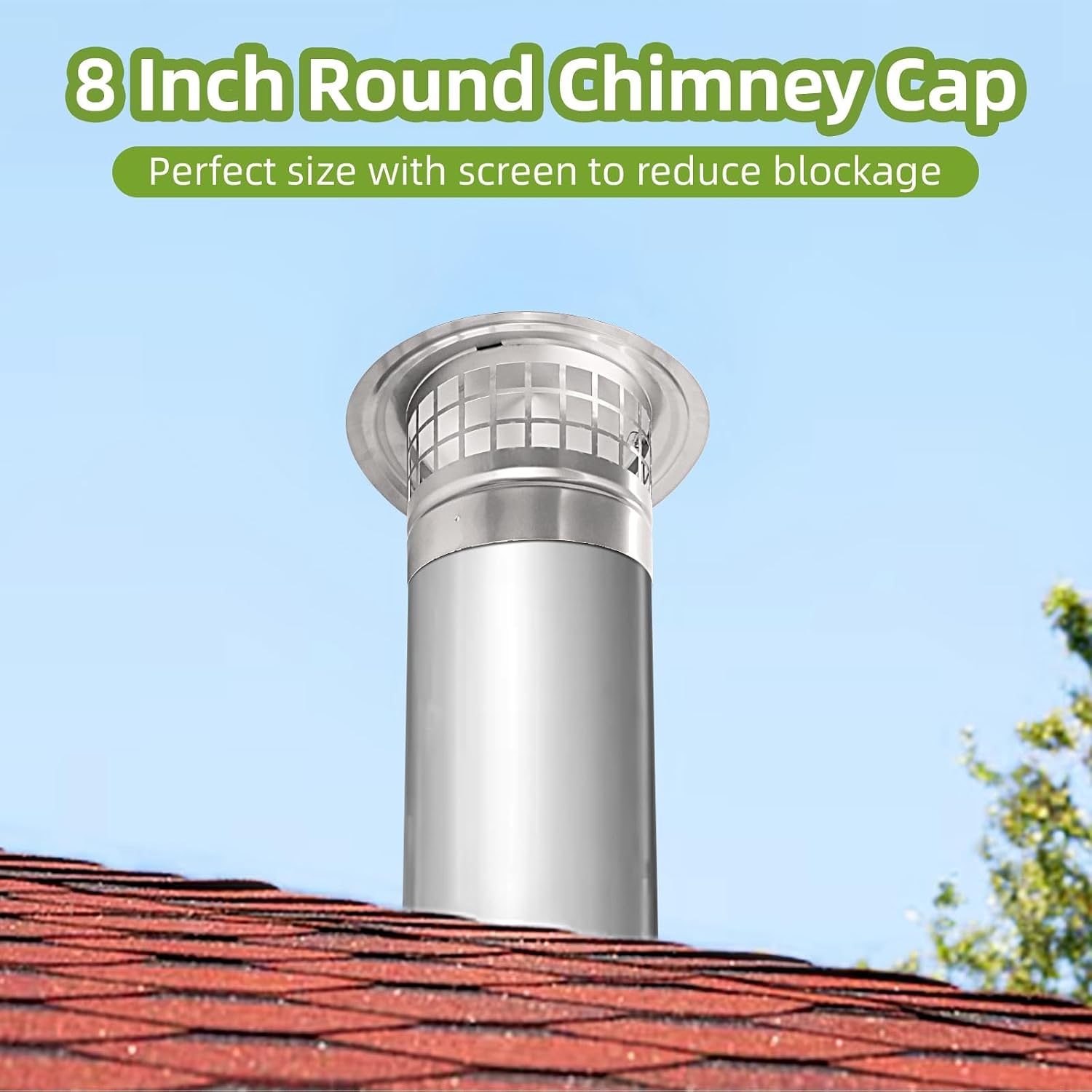 8 Inch Cone Top Chimney Cap with Screen,8" Round Roof Rain Chimney Cover Fireplace Wood Stove Pipe Rain Cap Fireplace Exhaust Roof Vent Cover Guard-304 Stainless Steel,Maximize Airflow Better Vent