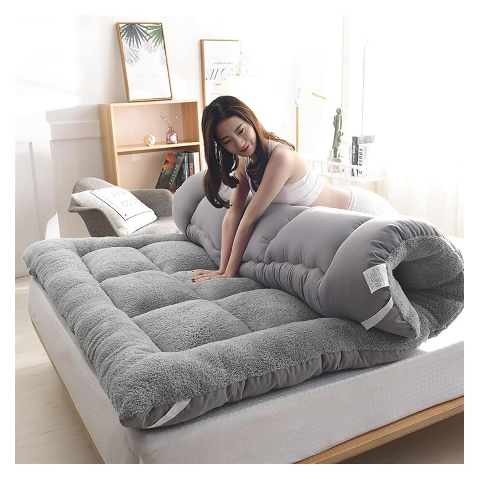 Japoński materac Futon Mata Tatami, 4-calowe zagęszczone podwójne japońskie futony, mata Tatami Łóżko zwijane Campingowa karimata na kanapę dla gości Dormitorium(180x200cm)