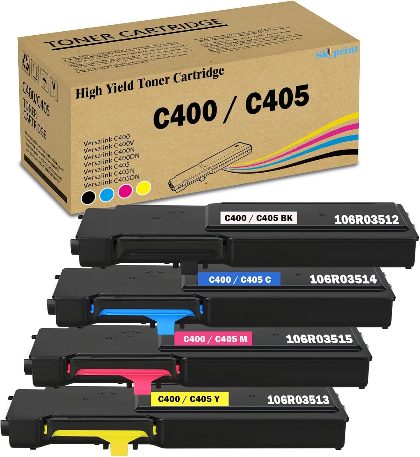 Versalink C400 C405 Toner Cartridge Compatible with Xerox 106R03512 106R03514 106R03515 106R03513 for Versalink C400 C400V C400N C400DN C405 C405N Printers 4-Pack Black Cyan Magenta Yellow