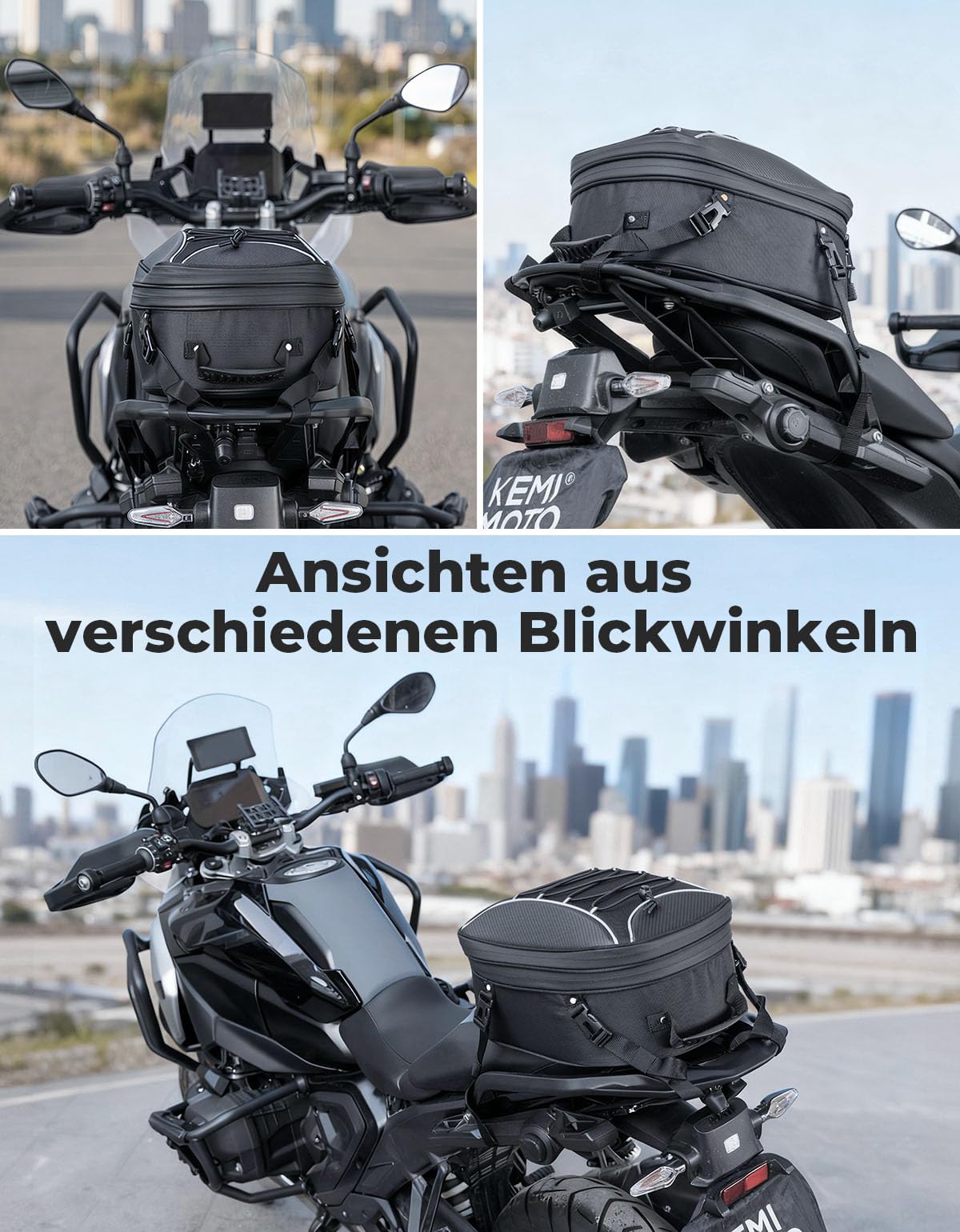 KEMIMOTO 2 IN 1 Motorrad Tasche 22-34L mit Kühlfunktion, wasserdichte Motorrad Hecktasche, Große Kapazität, Erweiterbare Satteltasche, Gepäckträgertasche, 10L Isoliertasche