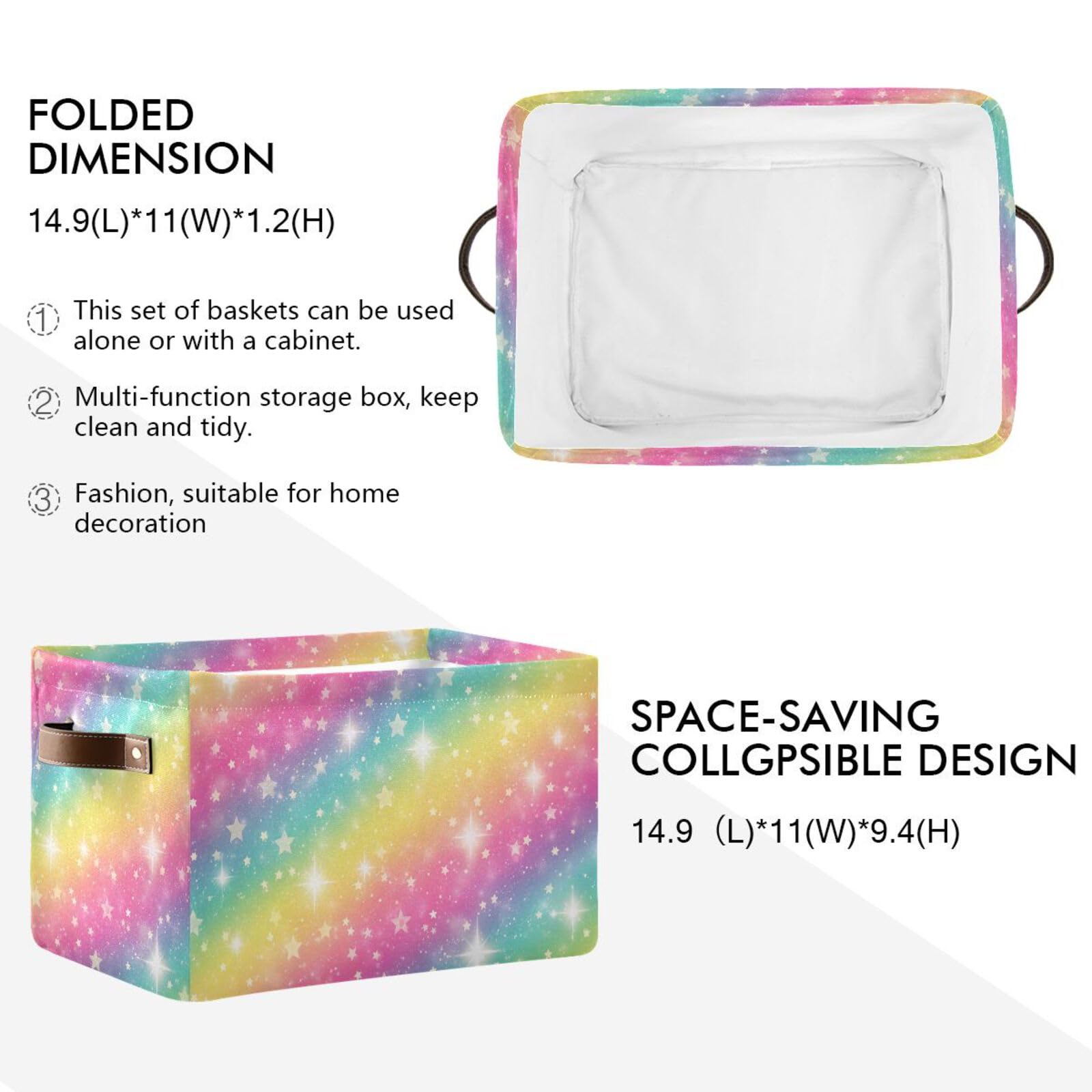 Cesta de almacenamiento Rainbow Galaxy, gran cubo de almacenamiento de lona, plegable, organizador de almacenamiento para el hogar, oficina, armario, 15 x 11 x 9.5 cm