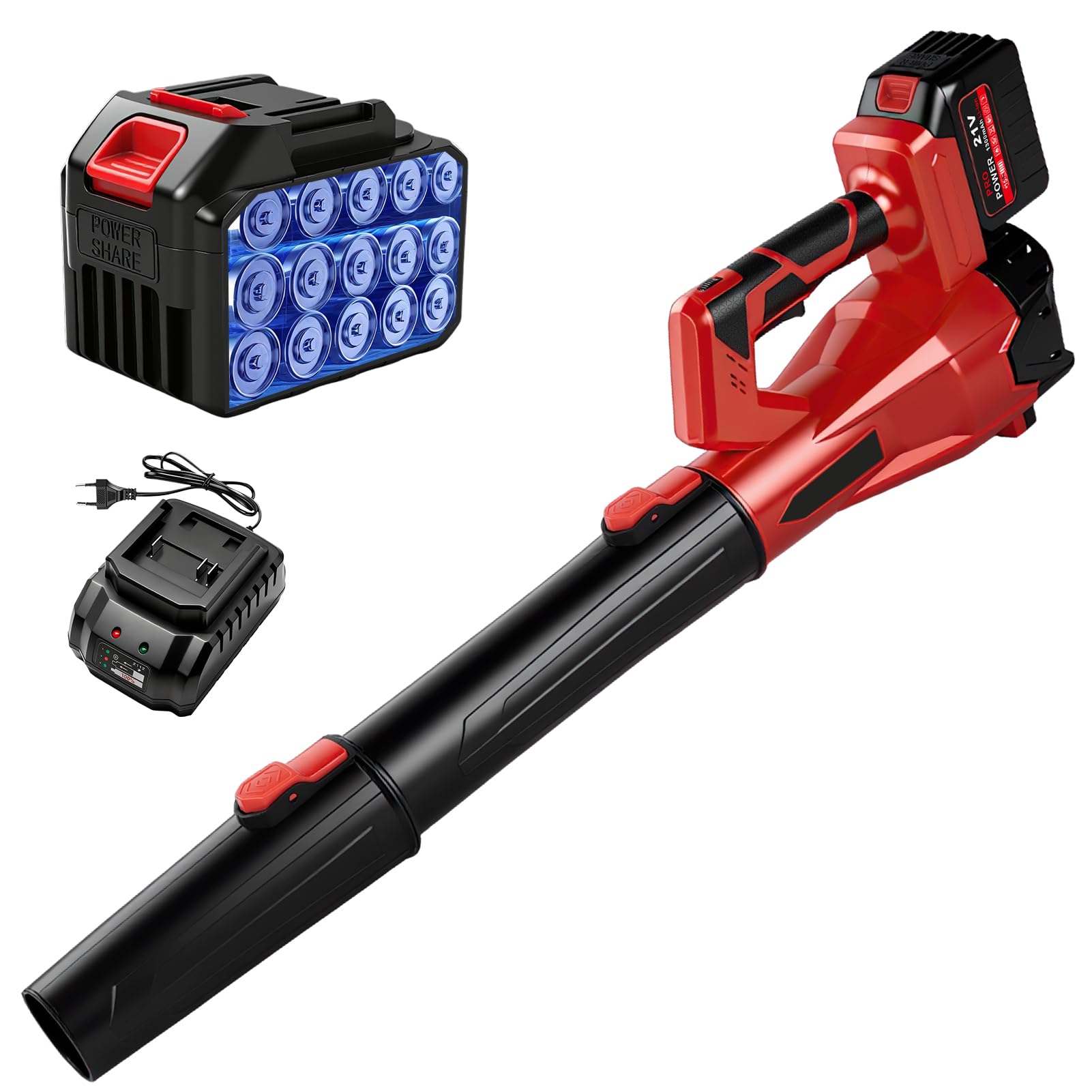Aspirador de Hojas con batería, 200km/h, 6 velocidades, sin Cables Soplador eléctrico con 6 velocidades, con batería de 1300mAh y Cargador, soplador de Hojas sin Cables para jardín, terraza, Coche