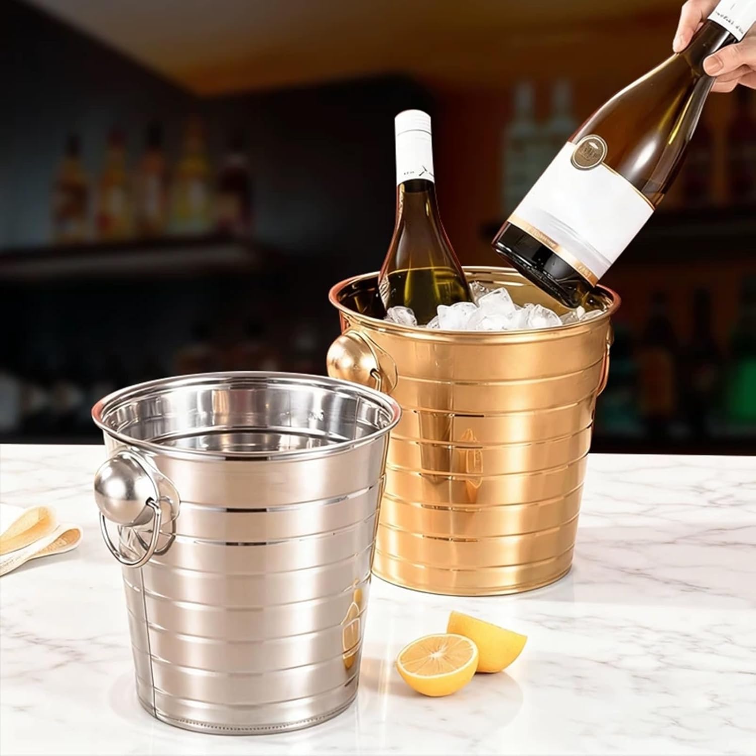 Ice Buckets For Parties Metal Bucket Ice Buckets For Parties Thick Wine Cooler Bucket For Bar, Home, Parties, For Wine Or Champagne Bottles(Gold,101oz (3L))