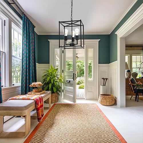 Miniatura 5 de Lámparas de araña de isla para cocina, comedor, color negro, farol, lámpara colgante moderna, lámpara cuadrada, casa de campo