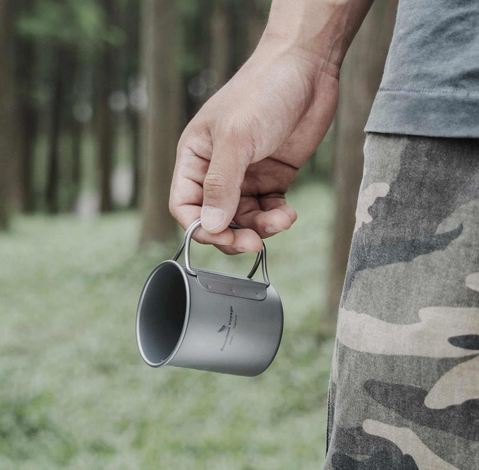 iBasingo Titan Becher Camping Topf Outdoor Kaffee Tee Tasse mit Deckel & Faltbarem Griff 200ml/300ml/420ml/450ml/500ml/600ml/750ml Leichte Kochgeschirr Backpacking Picknick Trinkgeschirr